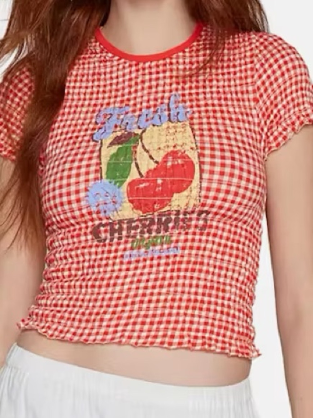 Kimchi Blue Ruched Fresh Cherries Baby Tee Women’s Size Small